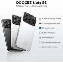 DOOGEE Note 56 Android 16 智能手机（无合约），6150mAh 电池，8.45mm 超薄 + 6.56 英寸高清 + 90Hz 经济型手机，八核，24 GB + 64 GB，4G 双卡解锁手机，Face ID/GPS/OTG - 北極白 - 查看 3