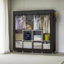 Portable Closet Large Wardrobe Closet Clothes Organizer With 6 Storage Shelves, 4 Hanging Sections 4 Side Pockets - 黑色 - 查看 10