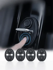 4pcs Silicone Car Door Lock Protector - Shock Absorbing Rubber Cover, Fits All Vehicles, Black Round Design With Metal Clasp, Durable Door Lock Interior Protection, Car Door Lock Protector, Vehicle Accessories, Fashion Accessory, Flexible Protection