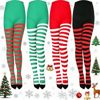4条/2包【彩色连裤袜】秋冬条纹彩色连裤袜 | 圣诞节万圣节派对化妆舞蹈装饰道具时尚角色扮演裤袜