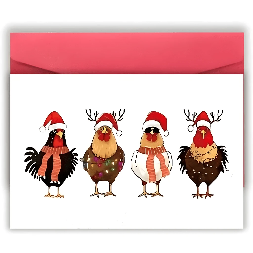 One Fun Santa Claus And Chick Greeting Card - A Cartoon-Themed Holiday Card Suitable For All, Containing The Blessing Of "Merry Christmas," Ideal For Holiday Celebrations. Christmas Cards | Cartoon-Themed Cards | Paper Cards, Christmas Greeting Cards - Multicolor - View 1