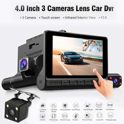 4-Inch 3-Lens Touch Screen 1080P HD Dashcam Gravity Sensing Parking Monitoring Vehicle DVR