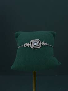 Conjunto de 5 joias de casamento com design quadrado banhado a ouro branco, conjunto de joias de zircônia cúbica branca, incluindo colar, pulseira, brincos e anel, adequado para uso diário e casamento, presente de aniversário de casamento - Conjunto de gráficos quadrados - Ver 4