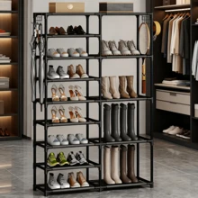 9-Tier Tall Shoe Rack, Garage Shoe Rack Large Capacity, Shoe Rack Organizer, Vertical Free Standing Shoe Rack, Heavy Duty Boot Rack, Two Rows Of Multifunctional Hooks, Large Shoe Rack Organizer Storage Shoe Rack Black 24-35 Pairs - Negro - Ver 5