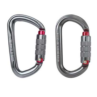 25kN/35kN高强度攀岩登山扣，铝合金材质，两段式自动主锁，适用于宠物固定、露营、徒步旅行、吊床、狗绳背带、钥匙扣等。