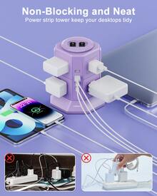12-In-1 Tower Power Strips With Surge Protection 1080J, 8 Outlets With 4 USB Ports (2 USB C), 6.5 Long Extension Cord With Multiple Outlets 1250W/10A Flat Plug Power Strip Protector - US B Type Plug(110-127V) - View 6