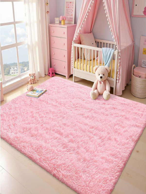 1pc Solid Color Plush Carpet, Fluffy & Soft, Suitable For Living Room, Bedroom, Bathroom, Game Room, Studio, Decorative Carpet, Washable