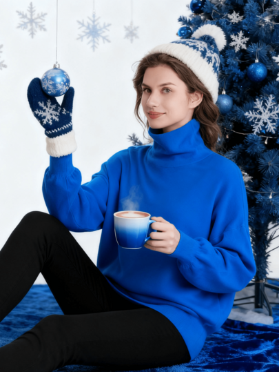 2025 Maglione casual da donna a collo alto, vestibilità morbida, spalle cadenti, maniche lunghe, colore unito, autunno/inverno
