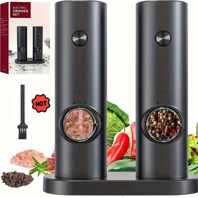 RAF 1pc/2pcs Electric Pepper And Salt Grinder , Battery Powered Adjustable Of Coarseness Black Pepper Grinder Mill , Automatic Grinding For BBQ Restaurant Kitchen For White Pepper, Black Pepper, Sea Salt, Cumin.