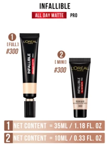 LOREAL Infallible All Day Matte Pro Liquid Foundation #300 10/35ml, Specially Designed Dual Sebum Control & 19% Mattifying Components, Oil-Free Full Coverage Foundation, Waterproof & Long Lasting, Lightweight Texture, 24-Hour Matte Effect For Oily Skin, Ideal For Daily Makeup & Various Events, Create Perfectly Flawless & Radiant Skin - Oil-absorbing Stick PRO Permanent Color Lasting Liquid Foundation #300 - View 4