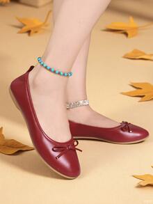 OFFWIND Damen elegante Ballettschuhe, neu für den Herbst, vielseitig einsetzbar, niedriger Schaft, bequem, weich, leicht, mit Schleifendetail, Slip-On, modische Arbeitsschuhe in Rot - Rot - Übersicht 5