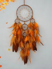 1pc 5-Ring Glow-In-The-Dark Stone Boho Style Handmade Feather Wind Chime Dream Catcher, Fashionable Home Decor Wind Chime Dream Catcher, For Home, Wedding, Room Decoration (Feathers Are Artificial) - Five-ring Luminous Color - View 7