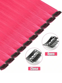 5pcs/Set Colorful Synthetic Hair Extensions Clip-In Hair Pieces, Rainbow Hair Extensions For Women & Girls - Multicolor - View 6