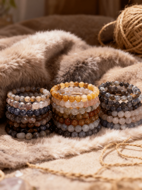 1pc 6mm, 8mm, 10mm Natural Stone Beaded Bracelet, Agate, Amethyst, Volcanic Stone, Healing Stones To Enhance Wisdom And Inner Strength, Suitable For Teenagers, Daily Wear, Festivals, Layering Fashion Accessory