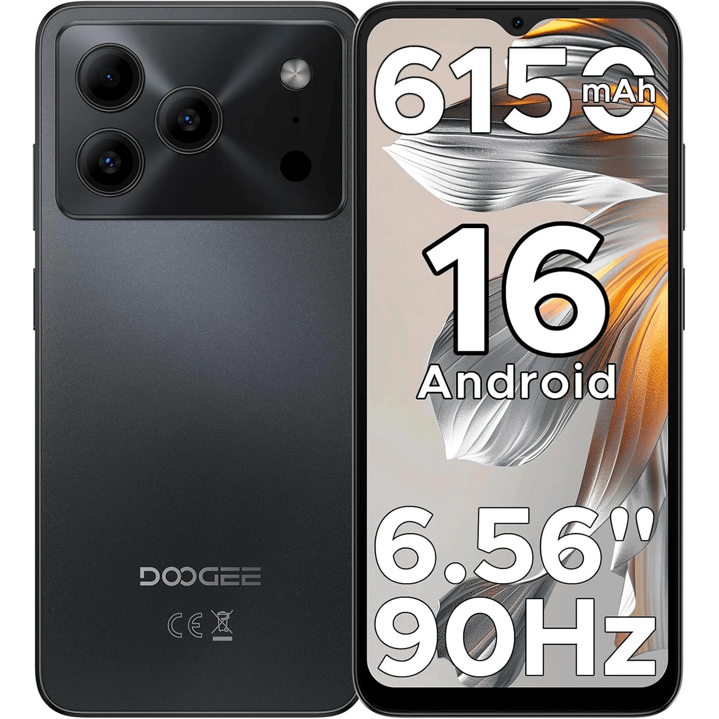 DOOGEE Note 56 安卓 16 智能手机,无合约,6150mAh 电池,8.45mm 超薄机身 + 6.56 英寸 FHD 90Hz 显示屏,价格实惠,八核处理器,24GB + 64GB 存储组合,双 4G SIM 卡,已解锁,支持面部识别/GPS/OTG - 曜石黑 - 查看 1