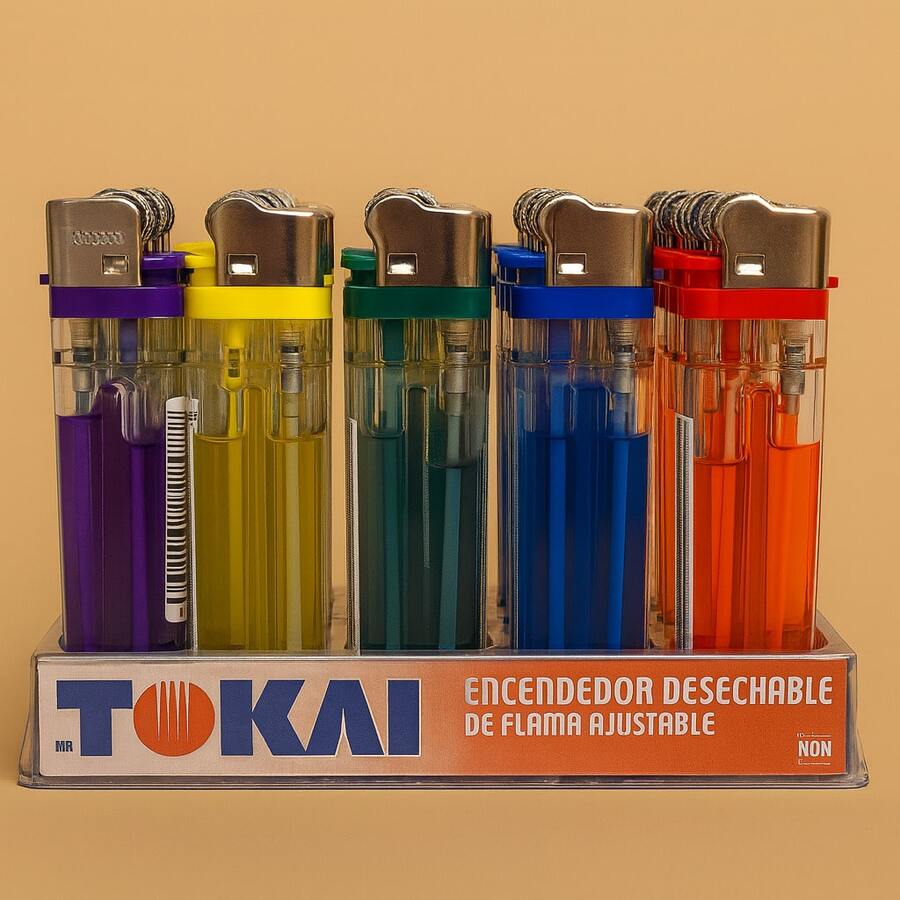 Caja Exhibidor TOKAI 25 Encendedores • Morado/Amarillo/Verde/Naranja/Azul - Multicolor - Ver 1