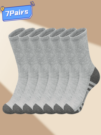7 Pairs Men's Autumn/Winter Mid-Calf Socks, Ankle Support, Warm, Comfortable, Breathable, Minimalist & Versatile