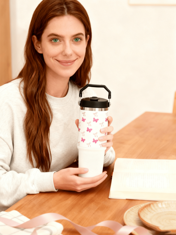 1pc Stainless Steel Travel Tumbler With Flip Lid, Large Capacity Vacuum Insulated Mug, Leak-Proof Coffee Cup, Portable Hot & Cold Water Bottle For Office, School, Outdoor, Car Coffee Cup,For Festivals Gift