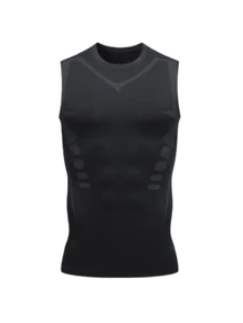 KOVSEE 透气吸湿排汗压缩健身 T 恤背心 男友款 男士 - 黑與白 - 查看 4