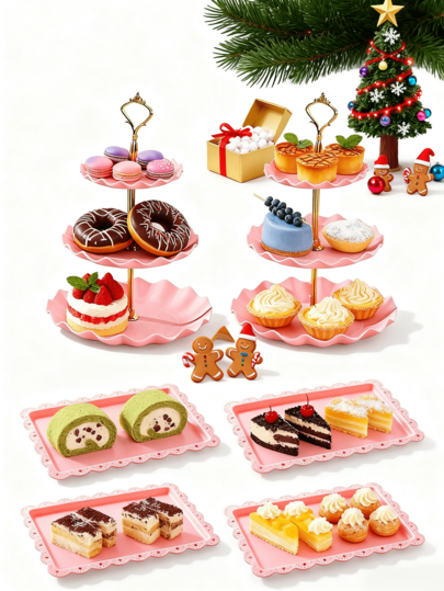 1/2/4/6pcs PP Material Pink Fruit Plate/Tray, Suitable For Holiday Parties, Decorating Cakes, Desserts, Candies, Fit For Christmas, Halloween