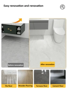 Miếng dán sàn phòng tắm chống thấm nước hoàn toàn mới - Gạch lát sàn vinyl tự dính chống trượt (Tự lắp đặt chỉ trong 30 giây! Chống nấm mốc và trầy xước) Kích thước 15,7 inch x 196,8 inch - Nhiều màu - Xem 3