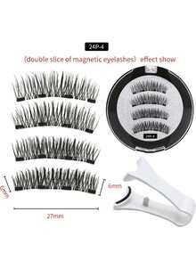 1 set 4 buc. tuș de ochi magnetic și gene magnetice - Gene false magnetice reutilizabile cu aspect natural, model vulpe, care îmbunătățesc și alungesc genele, gene 3D ondulate și pufoase, fără lipici, confortabile, cu magnet puternic, gene false de nurcă de 5-11 mm pentru purtare zilnică, impermeabile, reutilizabile, impermeabile, pentru petreceri, întâlniri