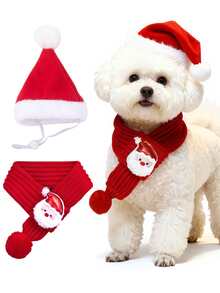 Christmas Pet Scarf - Dog And Cat Holiday Scarf, Santa Claus And Snowman Pattern, Hand-Wash Polyester Material, A Gift For Your Beloved Pet On This Festive Occasion Suitable For Small And Medium-Sized Dogs And Cats With A Neck Circumference Up To 13.78 Inches - Multicolor - View 2