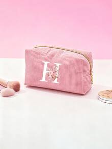 Túi đựng mỹ phẩm bằng vải nhung kẻ tùy chỉnh theo chữ cái A-Z - Túi đựng mỹ phẩm du lịch dung tích lớn, khóa kéo trơn tru, thiết kế có thể gập lại, món quà lý tưởng cho phái nữ, phụ kiện cho phù dâu | Túi đựng đồ vệ sinh cá nhân cá nhân hóa | Túi đựng đồ, Túi trang điểm, Vật dụng cần thiết khi đi du lịch - Nhiều màu - Xem 7