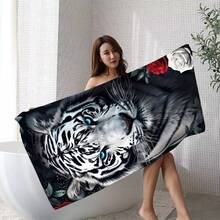 1 件动物虎纹速干超细纤维毛巾超大超细纤维透气便携式游泳旅行毛巾便携式超轻露营徒步浴巾多种尺寸适合游泳度假旅行女士旅行健身房瑜伽度假村登山淋浴露营配件超吸水速干，豪华浴巾适用于水疗中心、酒店、家庭使用 - 彩色 - 查看 3