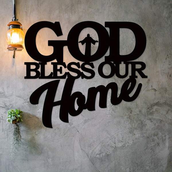 1pc God Bless Home Sign, Metal Wall Art, Unique Home Gift, Home Decor, Wall Decor, Wall Hanger, Home Decor, Scene Decor, Theme Party Decor, Wall Decor, Car Decor