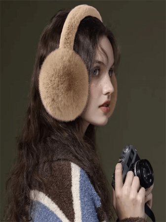 1pc Women's Solid Color Faux Fur Earmuffs, Foldable Cold-Proof Earmuffs, Warm Headphone-Style Earmuffs, Fashionable Multipurpose Winter Cycling Ear Warmers