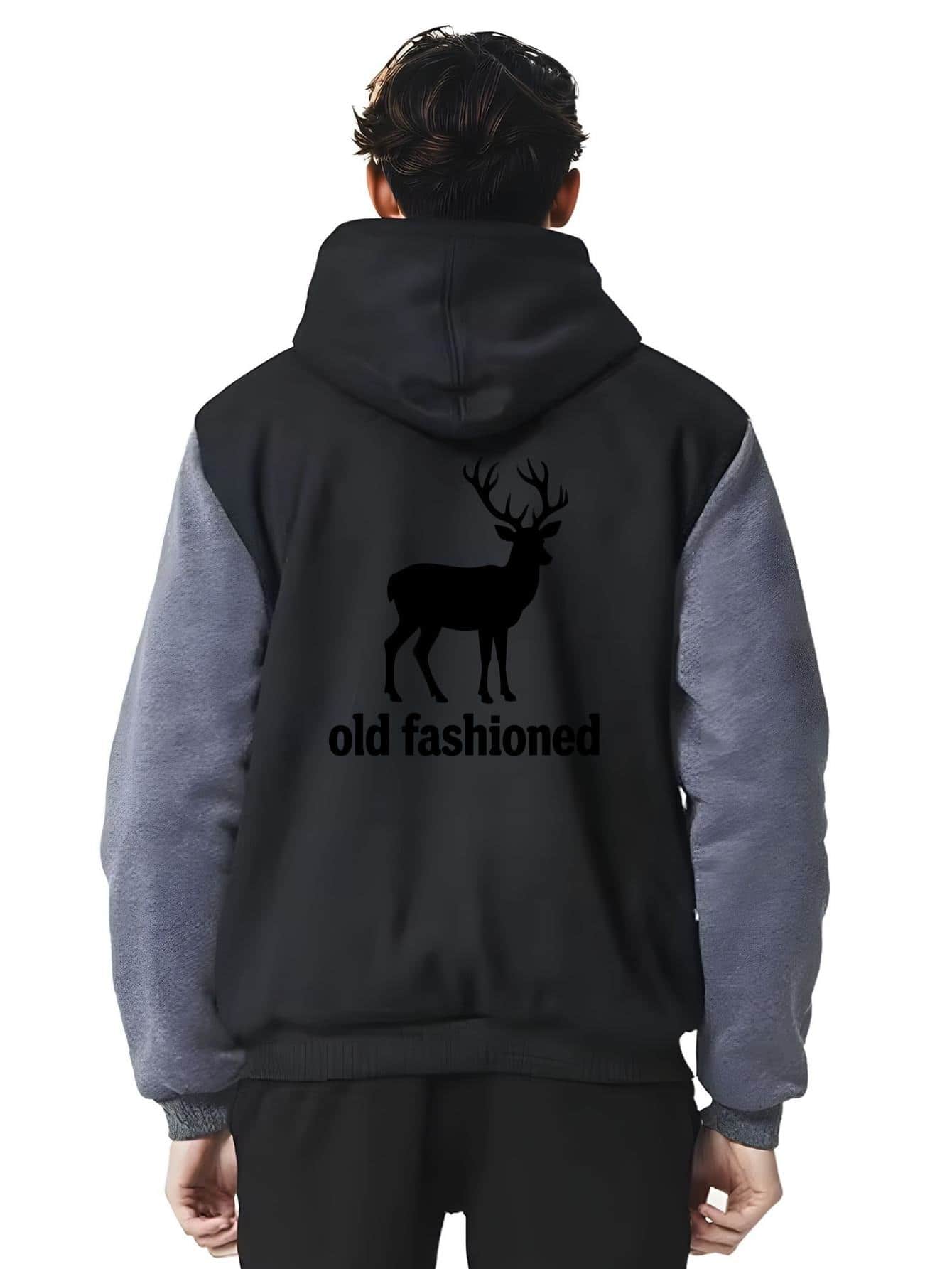Graphic Hoodies Y2K Jacket Long Sleeves Velour Hoodie Winter Wear Contrasting Outfit For Cold Weather – Hooded Jackets Zip Up Fashion Jacket Coat Stylish & Warm Streetwear For Men - Xám - Xem 1