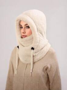 1 peça unissex de lã de cor sólida, aquecedor de orelhas, chapéu, grosso, quente, inverno, esqui, ciclismo, escalada, máscara facial, balaclava à prova de vento