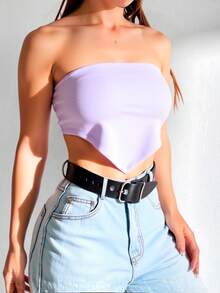 Top corto de fiesta sin tirantes para mujer con dobladillo asimétrico y diseño de nudo en la espalda - Púrpura malva - Ver 1
