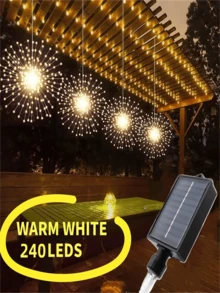 2 piezas/4 piezas Luces de fuegos artificiales suspendidas solares, luces de bola de estallido de estrella alimentadas por USB, luces de cadena de decoración para interiores/exteriores, decoración de techo suspendido de 8 modos, luces de ambiente para San Valentín, boda, fiesta festiva, adecuadas para tienda de campaña, jardín, patio, decoración del porche (500mAh) - Multicolor - Ver 2