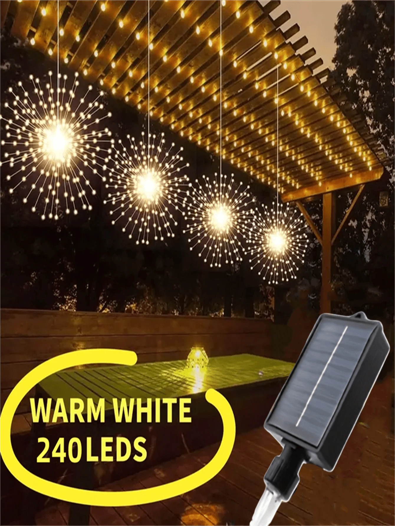 2 piezas/4 piezas Luces de fuegos artificiales suspendidas solares, luces de bola de estallido de estrella alimentadas por USB, luces de cadena de decoración para interiores/exteriores, decoración de techo suspendido de 8 modos, luces de ambiente para San Valentín, boda, fiesta festiva, adecuadas para tienda de campaña, jardín, patio, decoración del porche (500mAh)