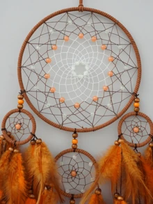 1pc 5-Ring Glow-In-The-Dark Stone Boho Style Handmade Feather Wind Chime Dream Catcher, Fashionable Home Decor Wind Chime Dream Catcher, For Home, Wedding, Room Decoration (Feathers Are Artificial) - Five-ring Luminous Color - View 6