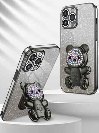 New Electroplated Anti-Drop Phone Case + Glitter Cardboard + Colorful Painted Candy Bear Full Electroplated Hidden Kickstand + Complete Phone Case Set, Suitable For IPhone 17/6/7/8/X/XS/XR/11/12/13/14/15/16/16e, Galaxy S22/23/24/25/S24 FE/S25 EDGE, A04/05/06/A07/A14/A15/A16/A17/A24/A25/A34, Mi Note 9/10/11/12/13, Mi 9/10/12/13C 14C, OPPO, MOTO, Honor X, HW, RENO Realme C53 C55