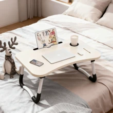 Extra-Large Portable Laptop Bed Desk - Wood Foldable Tray Stand With Cup Holder & Storage Drawer - Multi-Functional Stable Workstation For Bed, Sofa, Floor - Durable Design - Walnut - View 9