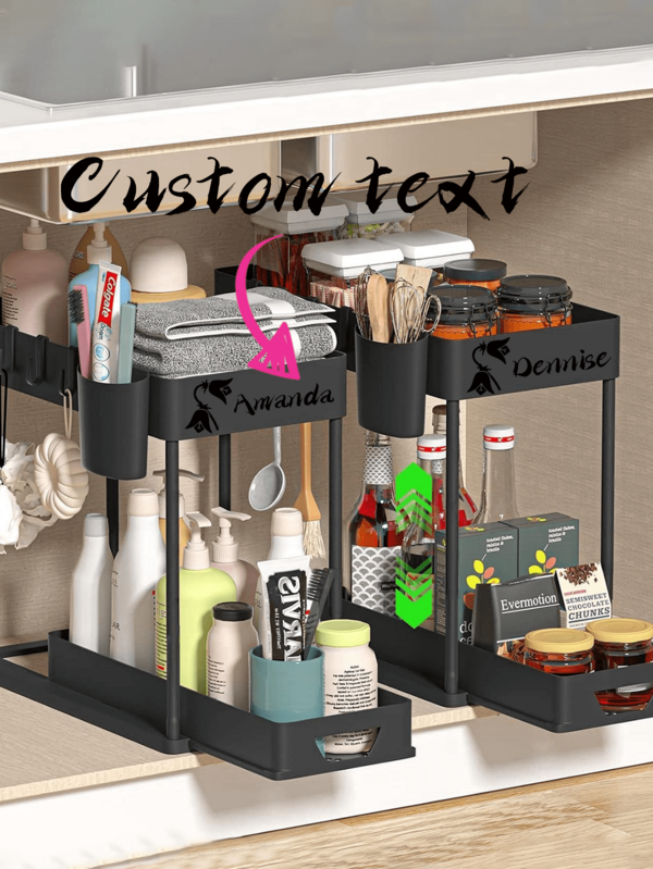 1pc 2-Layer Sliding Sink Under Cabinet Organizer With Metal Frame - Black/White Plastic Storage Basket, Suitable For Kitchen Spices, Cosmetics And Accessories, Multi-Purpose Bathroom Cabinet Drawer Organizer, Kitchen Storage Box | Durable Plastic