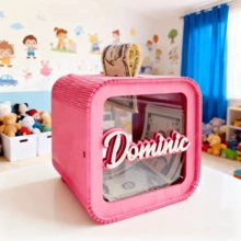 1 件个性化存钱罐，送给男孩的创意礼物，省钱盒，现金盒，房间装饰，木制存钱罐，定制硬币银行，木制现金盒