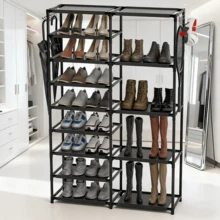 9-Tier Tall Shoe Rack, Garage Shoe Rack Large Capacity, Shoe Rack Organizer, Vertical Free Standing Shoe Rack, Heavy Duty Boot Rack, Two Rows Of Multifunctional Hooks, Large Shoe Rack Organizer Storage Shoe Rack Black 24-35 Pairs - Negro - Ver 1