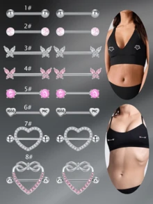 CIZME 1 对女士不锈钢假乳头环，非穿孔乳头环夹式乳头环，假身体穿孔首饰假乳头环身体首饰 - Fake Nipple Ring-A - 查看 4