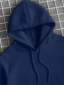 Men's Hooded Sweatshirt With Wind Rose Print Kangaroo Cold Weather Blouse Flannel Coat Cold Winter - 藏蓝色 - 查看 3