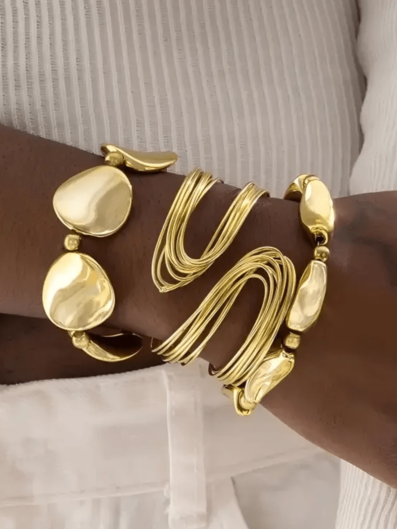 3 Peças Pulseiras Ajustáveis Abertas Empilhadas em Camadas, Pulseiras de Corda Elástica com Contas Torcidas Redondas em Material CCB, Acessórios Elegantes para as Mãos para Uso Diário