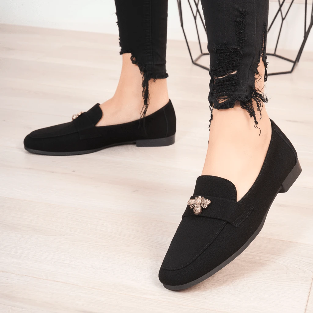 Moccasins With Decorations And Thick Soles - Black - View 1