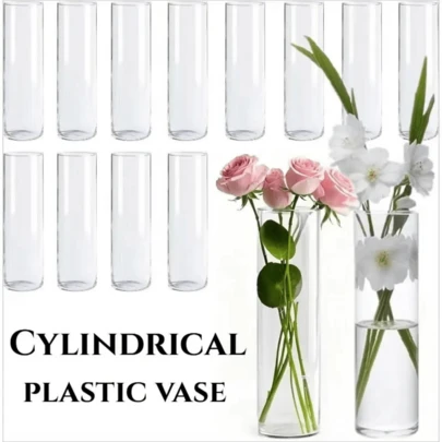 10pcs Cylindrical Plastic Vases, Transparent Slim Single Stem Vases, Minimalist Style Bulk Vases, Home Decor, Suitable For Wedding, Birthday, Bridal Shower, Party, Dining Table Decoration, Durable Material, Decor Vases For Event Stylists And Party Organizers