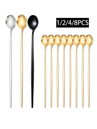 1/2/4/8件不锈钢长冰淇淋勺、咖啡搅拌棒、鸡尾酒搅拌勺