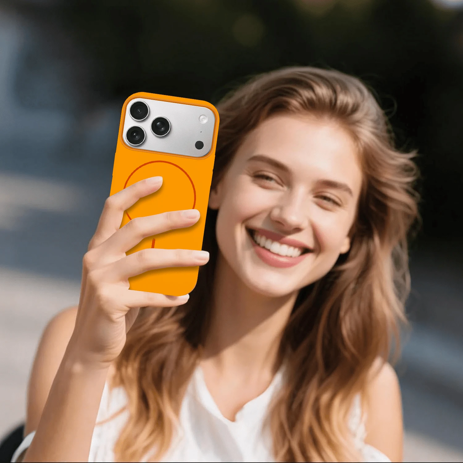 1pc Liquid Silicone Orange Magnetic Wireless Charging Phone Case, Minimalist & Cute Design Compatible With IPhone 17 Pro Max, 16 Pro, 15 Pro Max, 14 Plus, 13, 12, 11