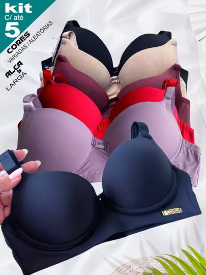 KIT Até 5 Pçs PLUS SIZE, GG, G, M, P, SUTIÃ REFORÇADO ALÇA LARGA Bojo Liso Poliamida Lingerie Feminina Sutien